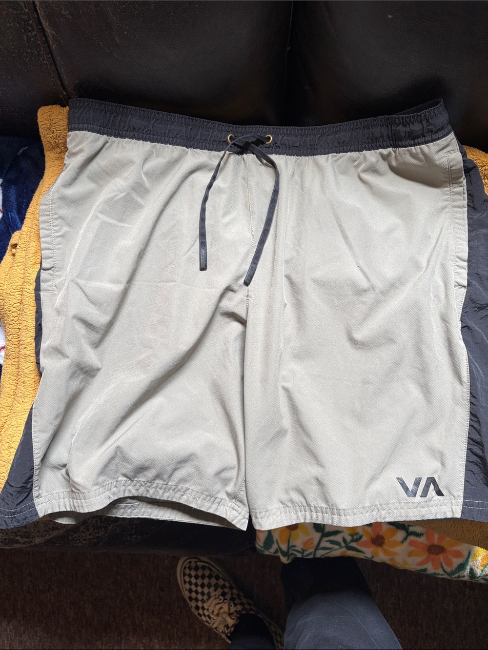 RVCA Men's Athletic Shorts in Light Gray with Black Trim